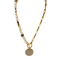 Miss Pompon Gold and Pearl Short Necklace with T Bar