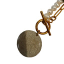 Miss Pompon Gold and Pearl Short Necklace with T Bar
