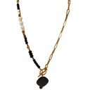 Miss Pompon Gold and Black Jet Short Necklace with T Bar