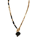 Miss Pompon Gold and Black Jet Short Necklace with T Bar