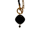 Miss Pompon Gold and Black Jet Short Necklace with T Bar