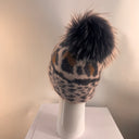 Rabionek Grey Animal Print Hat With Fur Pom Pom