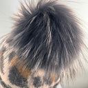 Rabionek Grey Animal Print Hat With Fur Pom Pom