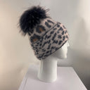 Rabionek Grey Animal Print Hat With Fur Pom Pom