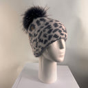 Rabionek Grey Animal Print Hat With Fur Pom Pom