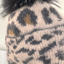 Rabionek Grey Animal Print Hat With Fur Pom Pom