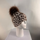 Rabionek Brown Animal Print Hat With Fur Pom Pom
