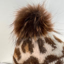 Rabionek Brown Animal Print Hat With Fur Pom Pom