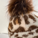 Rabionek Brown Animal Print Hat With Fur Pom Pom