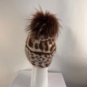 Rabionek Brown Animal Print Hat With Fur Pom Pom