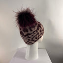 Rabionek Wine Animal Print Hat With Fur Pom Pom