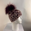Rabionek Wine Animal Print Hat With Fur Pom Pom