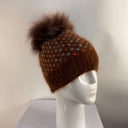 Rabionek Brown Hat With Blue/Orange Fleck And Fur Pom Pom