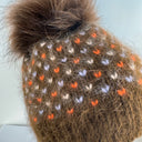 Rabionek Brown Hat With Blue/Orange Fleck And Fur Pom Pom