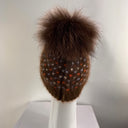 Rabionek Brown Hat With Blue/Orange Fleck And Fur Pom Pom