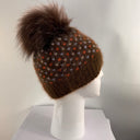 Rabionek Brown Hat With Blue/Orange Fleck And Fur Pom Pom