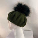 Rabionek Wool Beret With Fur Pom Pom And Jewels In Dark Green