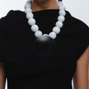 Katerina Vassou Bahar White Marbled Bead Necklace With Black Disc