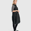 Alembika Taffeta Dress With Striped Sleeve In Black