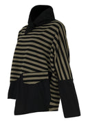 Kozan Fig Striped Knitted Top In Black And Taupe With Taffeta Feature Collar And Hemline