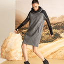Kozan Judy Dress In Grey Herringbone With Cowl Neckline In Black Taffeta