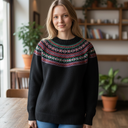 Harley Of Scotland Pure Wool Fair Isle Sweater In Black Mix