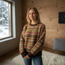 Harley Of Scotland Pure Wool Fair Isle Sweater In Marron