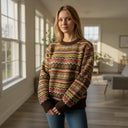 Harley Of Scotland Pure Wool Fair Isle Sweater In Marron