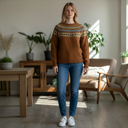 Harley Of Scotland Pure Wool Fair Isle Sweater In Whisky