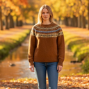 Harley Of Scotland Pure Wool Fair Isle Sweater In Whisky