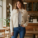 Marella MLLAPINO Loose Knit Cardigan With Loop Collar Detail In Ecru