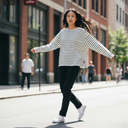 Margittes Long Sleeve Striped Sweatshirt In Ecru/Grey