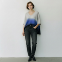 Estheme Raccoon V Neck Short Sleeve Sweater In Blue Ombre
