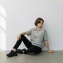 Estheme Cashmere in V Neck Short Sleeve Sweater In Light Grey