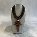 Sonata Double Strand Short Beaded Necklace With Pendant In Brown