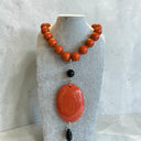 Sonata Beaded Necklace With Oval Pendant In Orange
