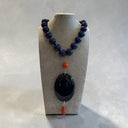 Sonata Beaded Necklace With Oval Pendant In Blue