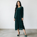 Grizas Long Velvet One Pocket Dress In Teal