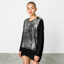 Grizas Long Sleeve Metalic Top In Black/Silver