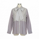Vilagallo Lazo Pinstripe Shirt In Blue And Claret With Pussy Bow