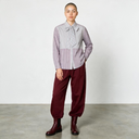 Vilagallo Lazo Pinstripe Shirt In Blue And Claret With Pussy Bow