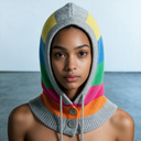 Vilagallo Capucha Wool Hood In Light Grey With Neon Stripes