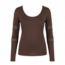 Naya Jersey Top With Mesh Insets At Sleeve In Choko