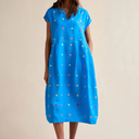 Sahara Summer Embroidered Squares Bubble Dress in Blue Multi