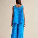 Summer Embroidered Squares Linen Vest in Blue Multi
