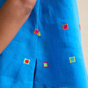 Summer Embroidered Squares Linen Vest in Blue Multi