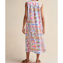 Sahara Painted Geometric Linen Notch Neck Dress In Multi