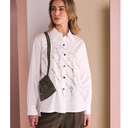Naya Specked Placement Print Shirt With Gathered Colour Trim In White/Army