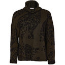 Naya Flocked Placement Print High Neck Knit Top In Khaki And Navy