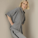 Margittes 3/4 Sleeve Jacket In Soft Grey With Hood
